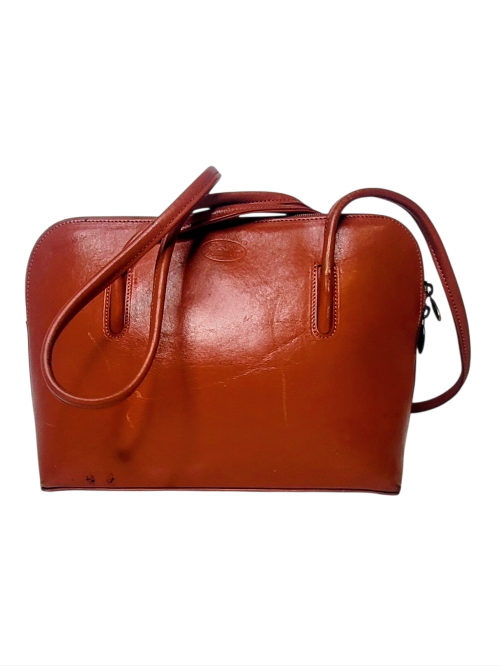 Bambas Cognac Leather Satchel Bag with Abstract Design - Picture 2 of 7